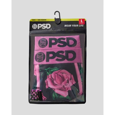 PSD Men's Rose Floral Print Boxer Briefs 2pk - Pink/Green/Black 5 PSD Men's Rose Floral Print Boxer Briefs 2pk - Pink/Green/Black - Image 3