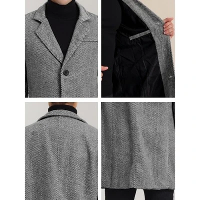 Lars Amadeus Men's Regular Fit Notched Lapel Single Breasted Herringbone Overcoat 7 Lars Amadeus Men's Regular Fit Notched Lapel Single Breasted Herringbone Overcoat - Image 5