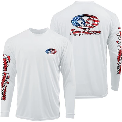 Flying Fisherman Stars & Stripes Performance Long Sleeve T-Shirt - White 3 Flying Fisherman Stars & Stripes Performance Long Sleeve T-Shirt - White