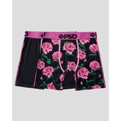 PSD Men's Rose Floral Print Boxer Briefs 2pk - Pink/Green/Black 6 PSD Men's Rose Floral Print Boxer Briefs 2pk - Pink/Green/Black - Image 4