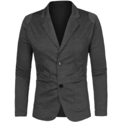 Lars Amadeus Men Notched Lapel Solid Color Pockets Front Long Sleeve Knit Blazer