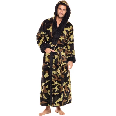 Men's Warm Winter Plush Hooded Bathrobe, Full Length Fleece Robe With Hood 6 Men's Warm Winter Plush Hooded Bathrobe, Full Length Fleece Robe With Hood - Image 4