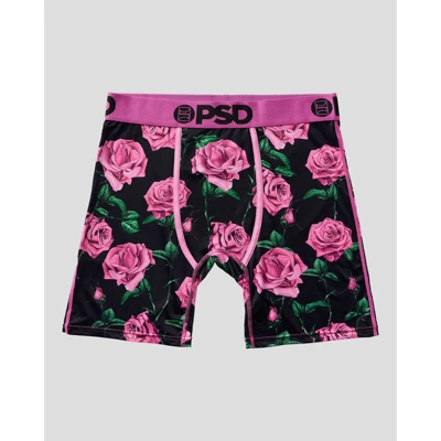 PSD Men's Rose Floral Print Boxer Briefs 2pk - Pink/Green/Black 3 PSD Men's Rose Floral Print Boxer Briefs 2pk - Pink/Green/Black