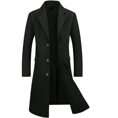 Lars Amadeus Men's Winter Single Breasted Notched Lapel Long Overcoat 9 Lars Amadeus Men's Winter Single Breasted Notched Lapel Long Overcoat - Image 7