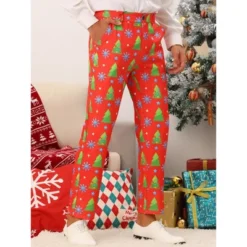 Lars Amadeus Men's Flat Front Funny Party Cosplay Costume Christmas Printed Pants