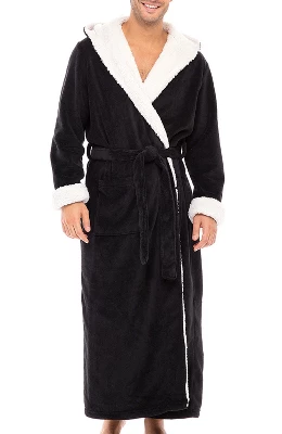 Men's Warm Winter Plush Hooded Bathrobe, Full Length Fleece Robe With Hood 13 Men's Warm Winter Plush Hooded Bathrobe, Full Length Fleece Robe With Hood - Image 11