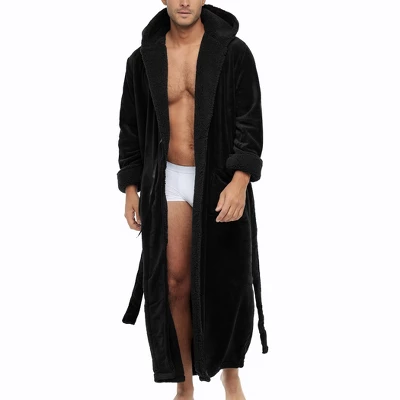 Men's Warm Winter Plush Hooded Bathrobe, Full Length Fleece Robe With Hood 16 Men's Warm Winter Plush Hooded Bathrobe, Full Length Fleece Robe With Hood - Image 14