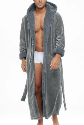 Men's Warm Winter Plush Hooded Bathrobe, Full Length Fleece Robe With Hood 15 Men's Warm Winter Plush Hooded Bathrobe, Full Length Fleece Robe With Hood - Image 13