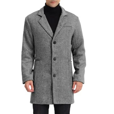 Lars Amadeus Men's Regular Fit Notched Lapel Single Breasted Herringbone Overcoat 8 Lars Amadeus Men's Regular Fit Notched Lapel Single Breasted Herringbone Overcoat - Image 6