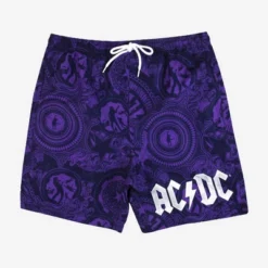 Men's AC/DC 7" Elastic Waist Printed Swim Shorts - Dark Purple