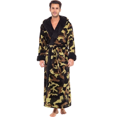 Men's Warm Winter Plush Hooded Bathrobe, Full Length Fleece Robe With Hood 4 Men's Warm Winter Plush Hooded Bathrobe, Full Length Fleece Robe With Hood - Image 2