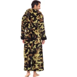 Men's Warm Winter Plush Hooded Bathrobe, Full Length Fleece Robe With Hood