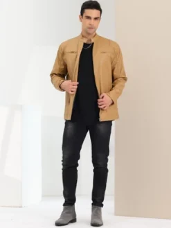 Lars Amadeus Men's Stand Collar Zip Up Motorcycle Biker Faux Leather Jacket -Refrigiwear US Shop GUEST d22b03f8 d577 4e1c 94fd 1718ca56f50e