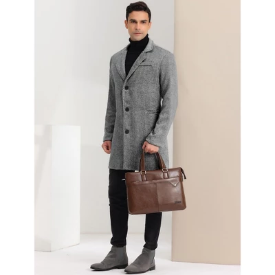 Lars Amadeus Men's Regular Fit Notched Lapel Single Breasted Herringbone Overcoat 5 Lars Amadeus Men's Regular Fit Notched Lapel Single Breasted Herringbone Overcoat - Image 3