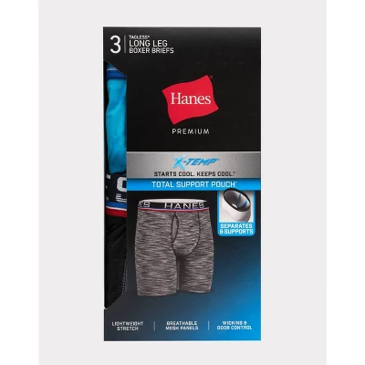 Hanes Premium Men's Xtemp Total Support Pouch Anti Chafing 3pk Long Leg Boxer Briefs - Blue/Gray/Black 3 Hanes Premium Men's Xtemp Total Support Pouch Anti Chafing 3pk Long Leg Boxer Briefs - Blue/Gray/Black