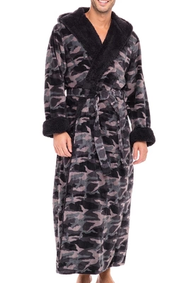 Men's Warm Winter Plush Hooded Bathrobe, Full Length Fleece Robe With Hood 7 Men's Warm Winter Plush Hooded Bathrobe, Full Length Fleece Robe With Hood - Image 5