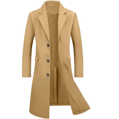 Lars Amadeus Men's Winter Single Breasted Notched Lapel Long Overcoat 8 Lars Amadeus Men's Winter Single Breasted Notched Lapel Long Overcoat - Image 6
