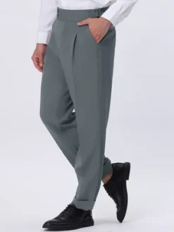 Lars Amadeus Men's Expandable Waist Stretch Pleated Front Dress Trousers