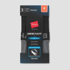 Hanes Premium Men's 3pk Trunks With Anti Chafing Total Support Pouch